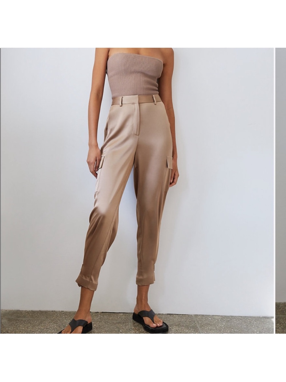 Babaton Satin Cargo Ankle Pants in Taupe